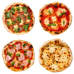 Set of four different pizzas isolated png