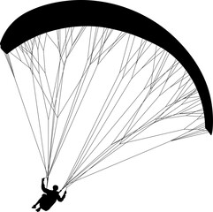 silhouette of person paragliding with detailed rope line