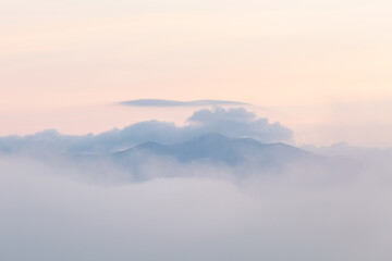 Mala Fatra mountain range shrouded in clouds, Slovakia.