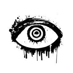 Human eye in grunge style. Black ink illustration, isolated on white background.