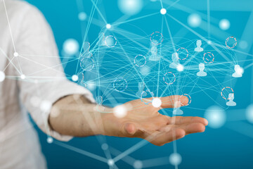 Abstract network of physical devices on the Internet using a network connection with statistics numbers 3d illustration