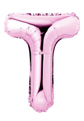 Letter T in pink mylar balloon isolated on transparent