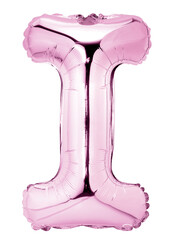 Letter I in pink mylar balloon isolated on transparent