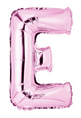 Letter E in pink mylar balloon isolated on transparent