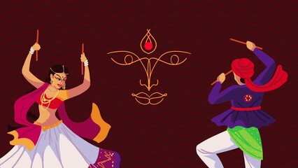 happy navratri animation with dancers couple