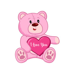 Fototapeta premium cute teddy bear illustration hugging heart