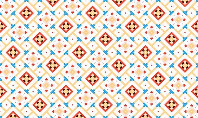 A beautiful yellow, red, blue, white square pattern design that can be used as a pattern on tile or fabric.