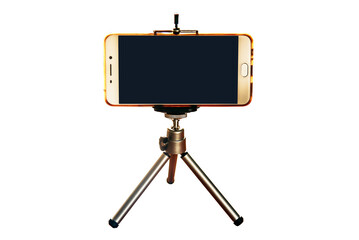 PNG. Smartphone on a tripod on isolated transparent background.