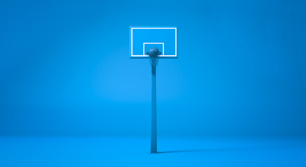 3D rendering, Abstract Basketball stand and field, blue color background.