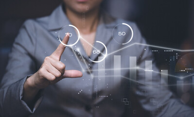 Smart business woman holding Hand and pointing to focus working process