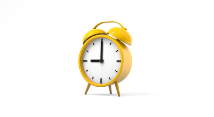3D rendering, Close up vintage yellow alarm clock mock up, side view shot, isolated on white background.