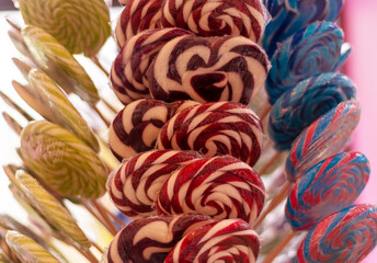 Multicolored sweets for background. Candies at market. Colorful sugar balls. Set of colorful sweet cute lollipops.
