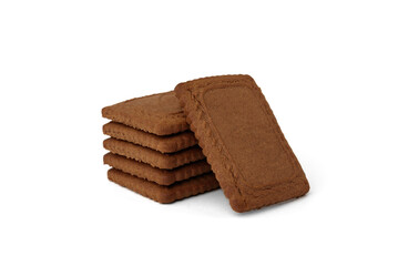 Square chocolate shortbread cookies on white background.