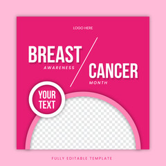 Minimal breast cancer awareness month post template, Vector, Fully Editable