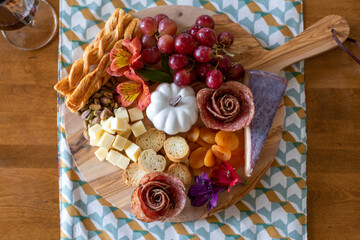 Top view of an autumn charcuterie board