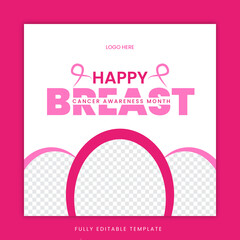 Breast cancer awareness month vector template, Ribbon, Pink, Fully Editable