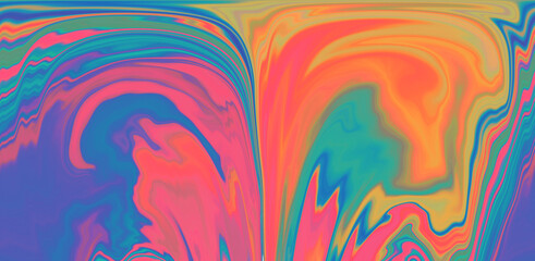 Abstract holographic background with fluid colorful paint stains.