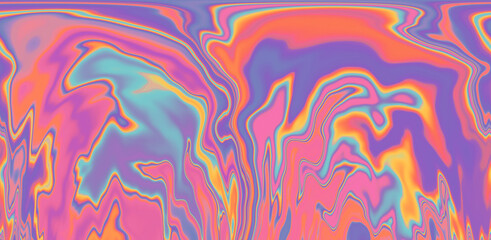 Abstract holographic background with fluid colorful paint stains.