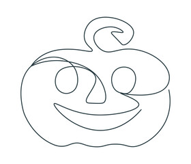 Pumpkin in single continuous line. Halloween pumpkin drawing. Simple linear illustration. Flat vector illustration isolated background.