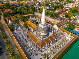 Aerial view of Wat Phra Mahathat Woramahawihan temple in Nakhon Si Thammarat, Thailand