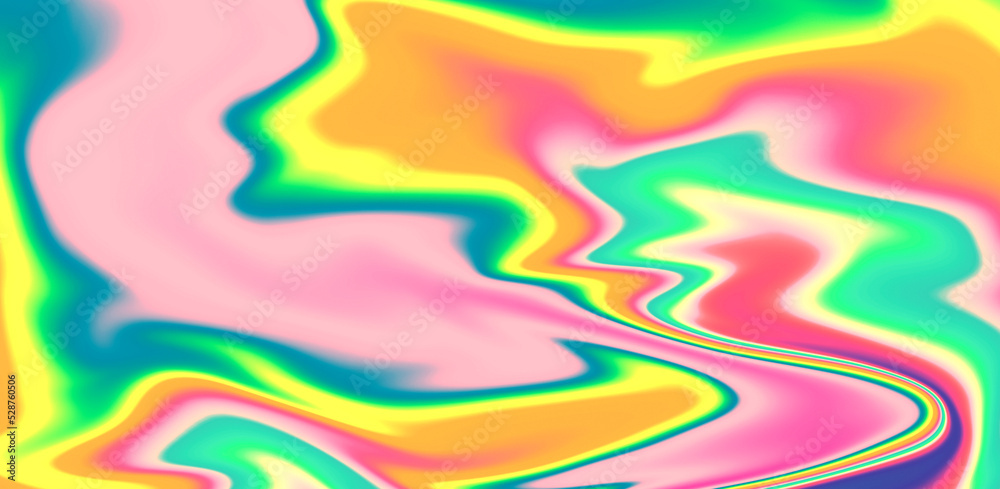 Poster Abstract holographic background with wavy colorful lines.