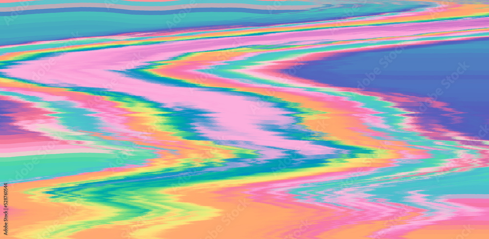 Poster Holographic psychedelic distorted texture of a broken computer screen. Glitch art background.
