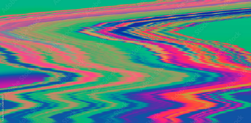 Poster Holographic psychedelic distorted texture of a broken computer screen. Glitch art background.