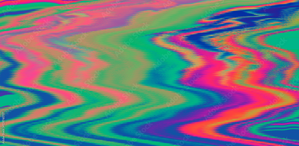 Poster Holographic psychedelic distorted texture of a broken computer screen with datamoshing effect.