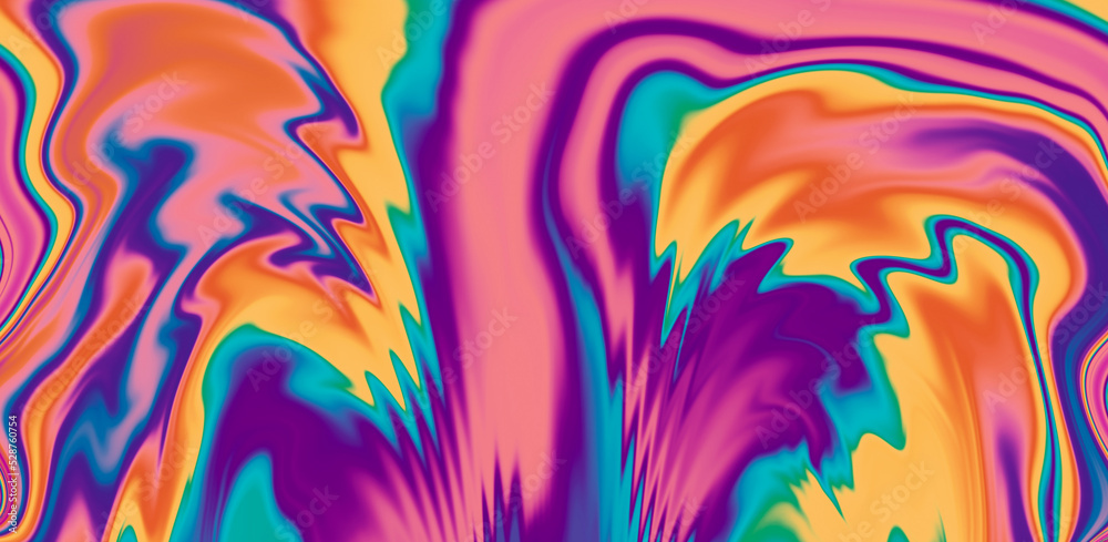 Poster Abstract background with colorful fluid ink and paint stains. Marbling ebru psychedelic texture.
