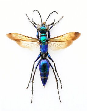 Chlorion lobatum
Large Insect, Predator Wasps in White Background