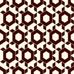 Honeycomb seamless pattern. Hexagon mosaic tiles ornament. Ethnic surface print. Repeated geometric figures background. Ornamental wallpaper. Modern geo design digital paper. Vector abstract work.