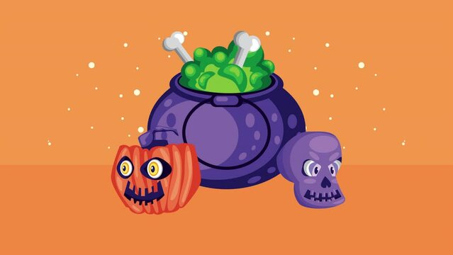 happy halloween animation with cauldron