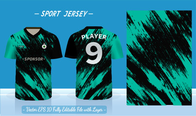 T-shirt sport design template. Abstract pattern v neck Football jersey concept with front and back view for Soccer, Cricket, Volleyball, Rugby, tennis, badminton uniform kit.