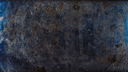 Grunge texture. Weathered wall. Distressed surface. Blue brown paint rust stain dust scratches noise on dark abstract illustration background.