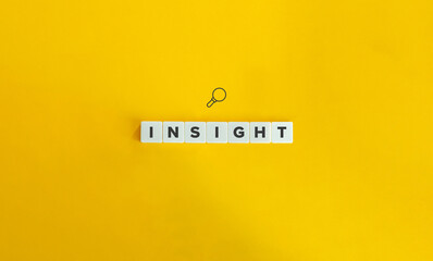 Insight Word and Icon. Block Letter Tiles on Yellow Background. Minimal Aesthetics.