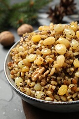 Traditional Christmas slavic dish kutia in bowl, closeup