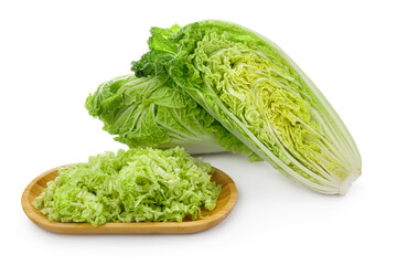 Cut fresh ripe Chinese cabbages on white background