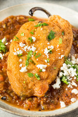 Homemade Fried Poblano Chili Relleno