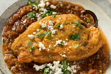 Homemade Fried Poblano Chili Relleno
