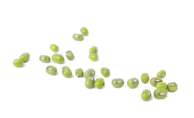 Green mung beans on white background. Organic grains