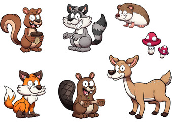 Cute forest animals. Vector clip art illustration with simple gradients.