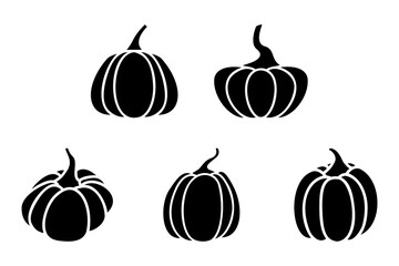 Black Pumpkin. Set of silhouettes of different pumpkins. Black silhouettes of pumpkins. Isolated on white.