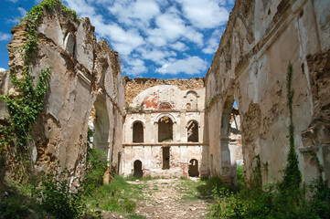 Naklejka premium Abandoned church in the ghost town, Marmellar, Tarragona. 