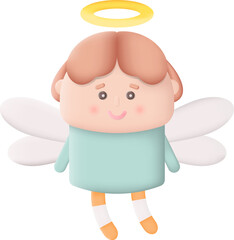 Cute Christmas Angel 3D Icon Graphic Illustration on Transparent Background