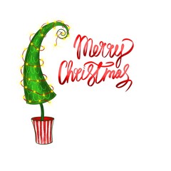 Green Christmas tree isolated on a white background