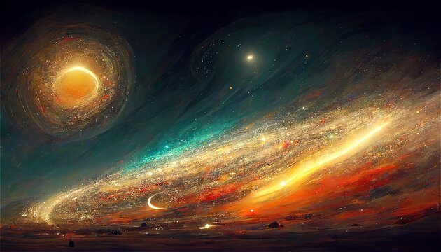 絵画風イラスト 銀河 宇宙 自然 太陽 星 神秘