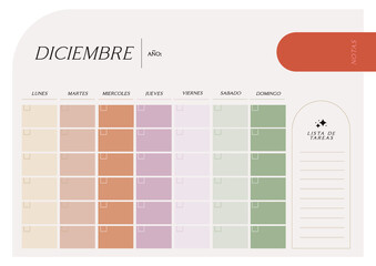 Calendario perpetuo colores pastel inglés, contiene los doce meses