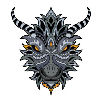 Stylized dragon in ethnic vector white background