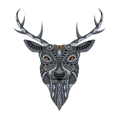 Stylized deer in ethnic vector white background