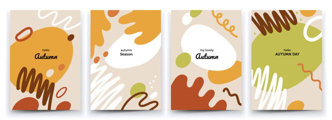 Set of abstract creative universal artistic templates. Good for poster, invitation, flyer, cover, banner, placard, brochure and other graphic design.
Autumn  Trendy abstract design season template.